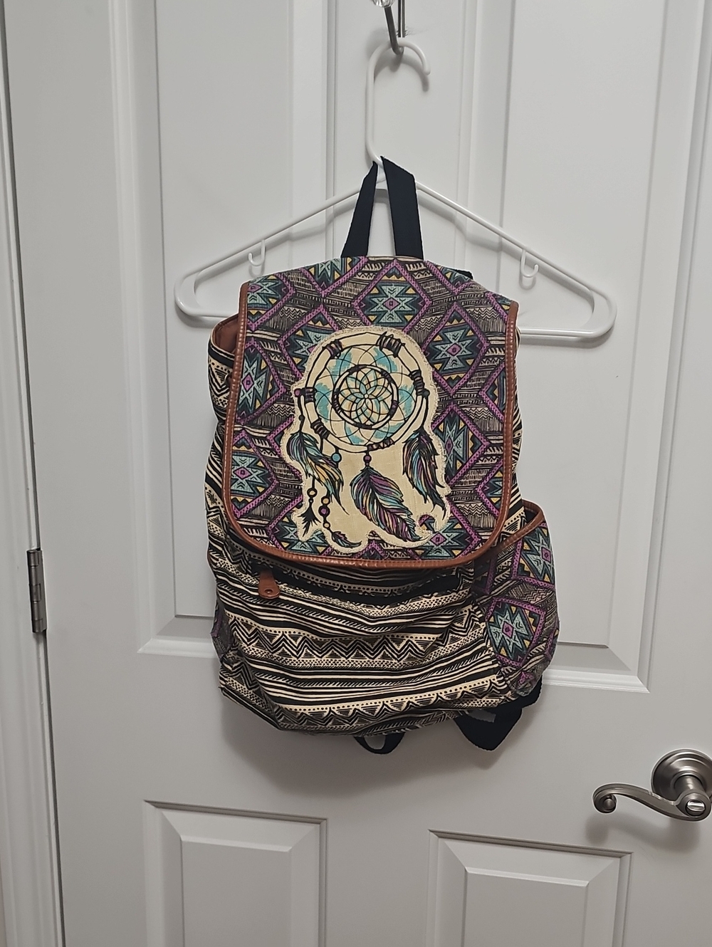 Boho Dreamcatcher Pattern Backpack - Purple & Cream Accent